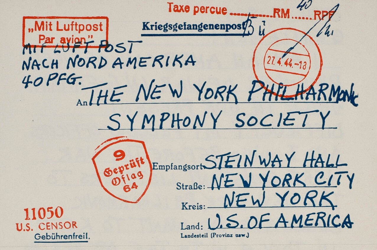 Section of a letter from an American prisoner of War in Germany during WWII asking for program notes.