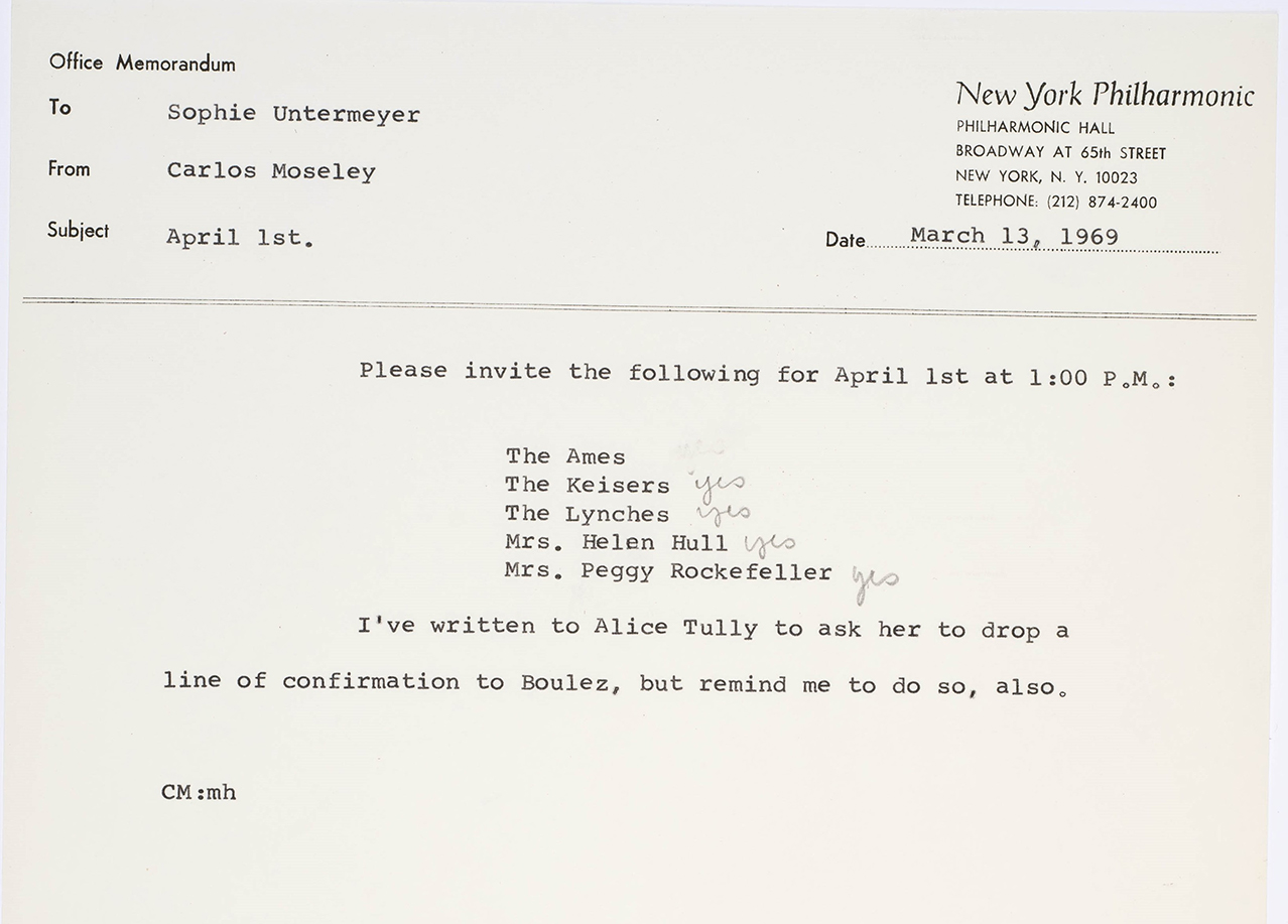 Office memo detailing invited guests to a luncheon on April 1, 1969.