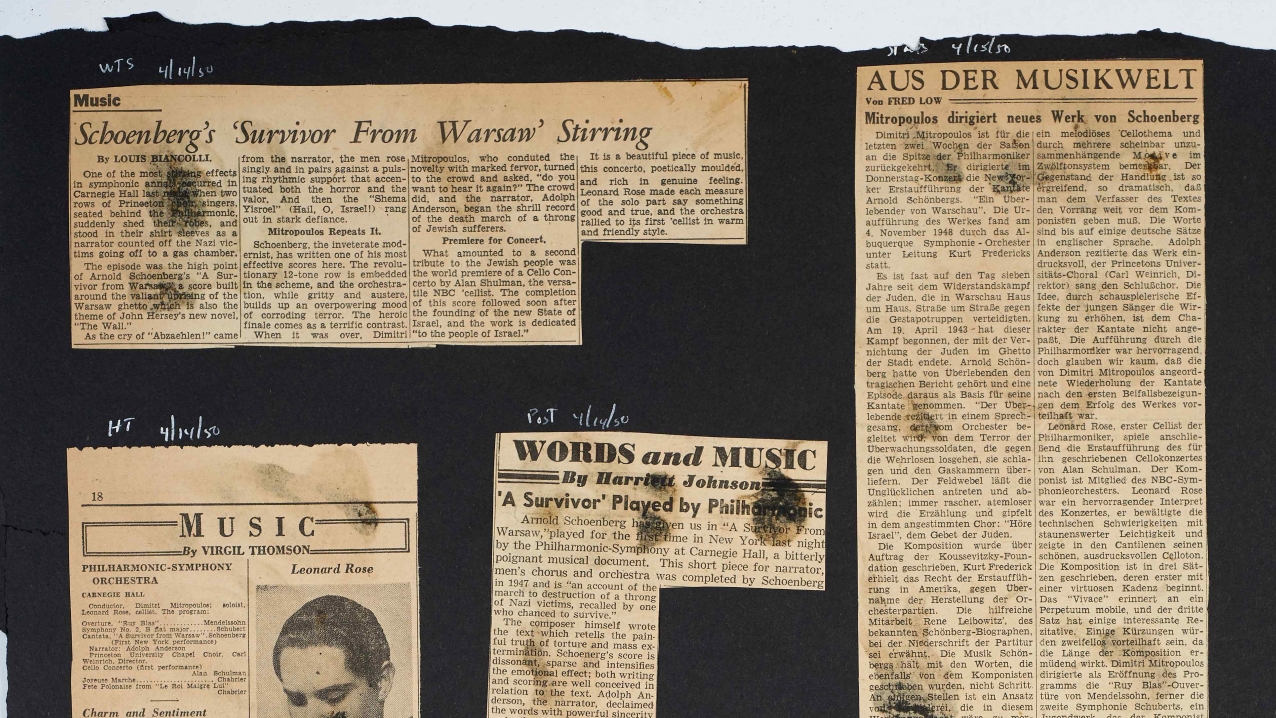 News articles reviewing the 1949-50 concert season.