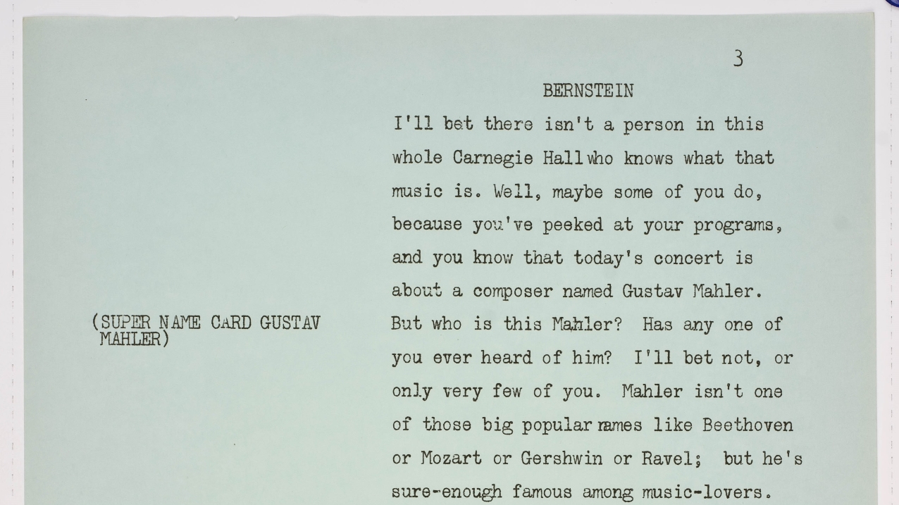 A script printed on blue paper.
