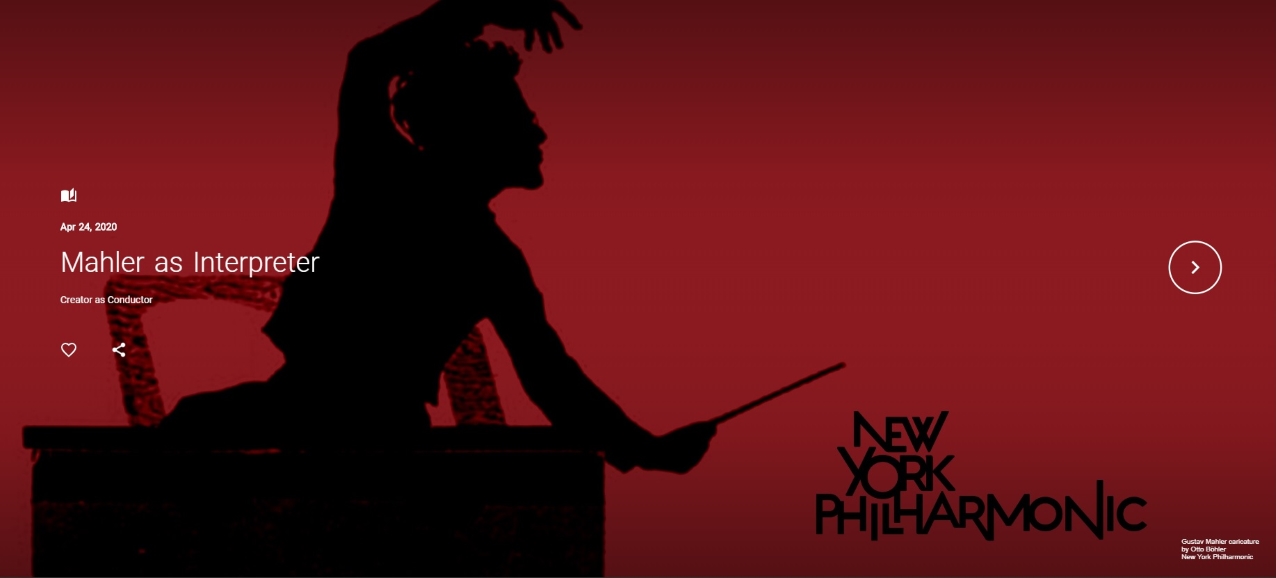 A black silhouette of Gustav Mahler conducting, over a red background.