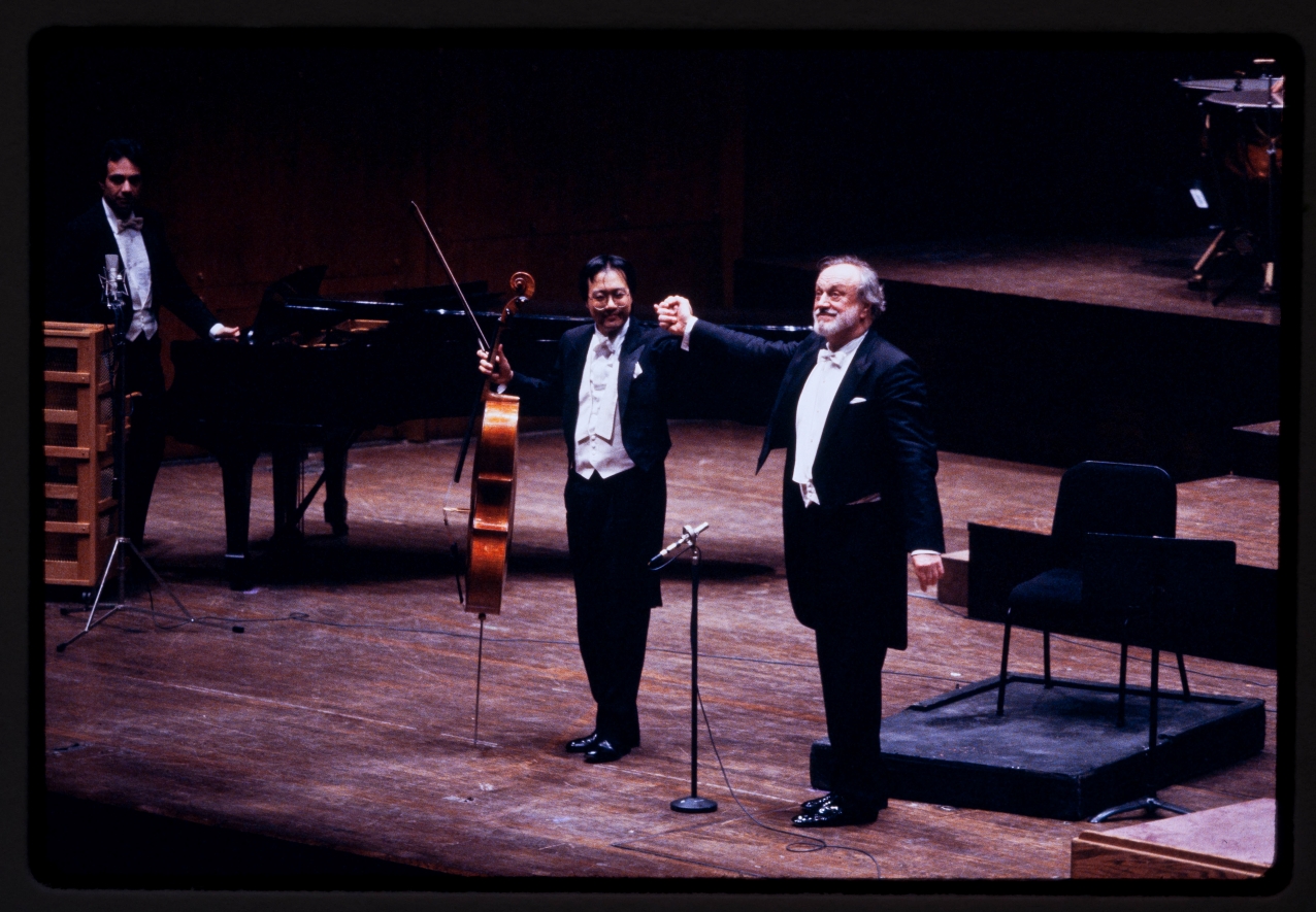 Yo-Yo Ma and Kurt Masur bow together after a performance