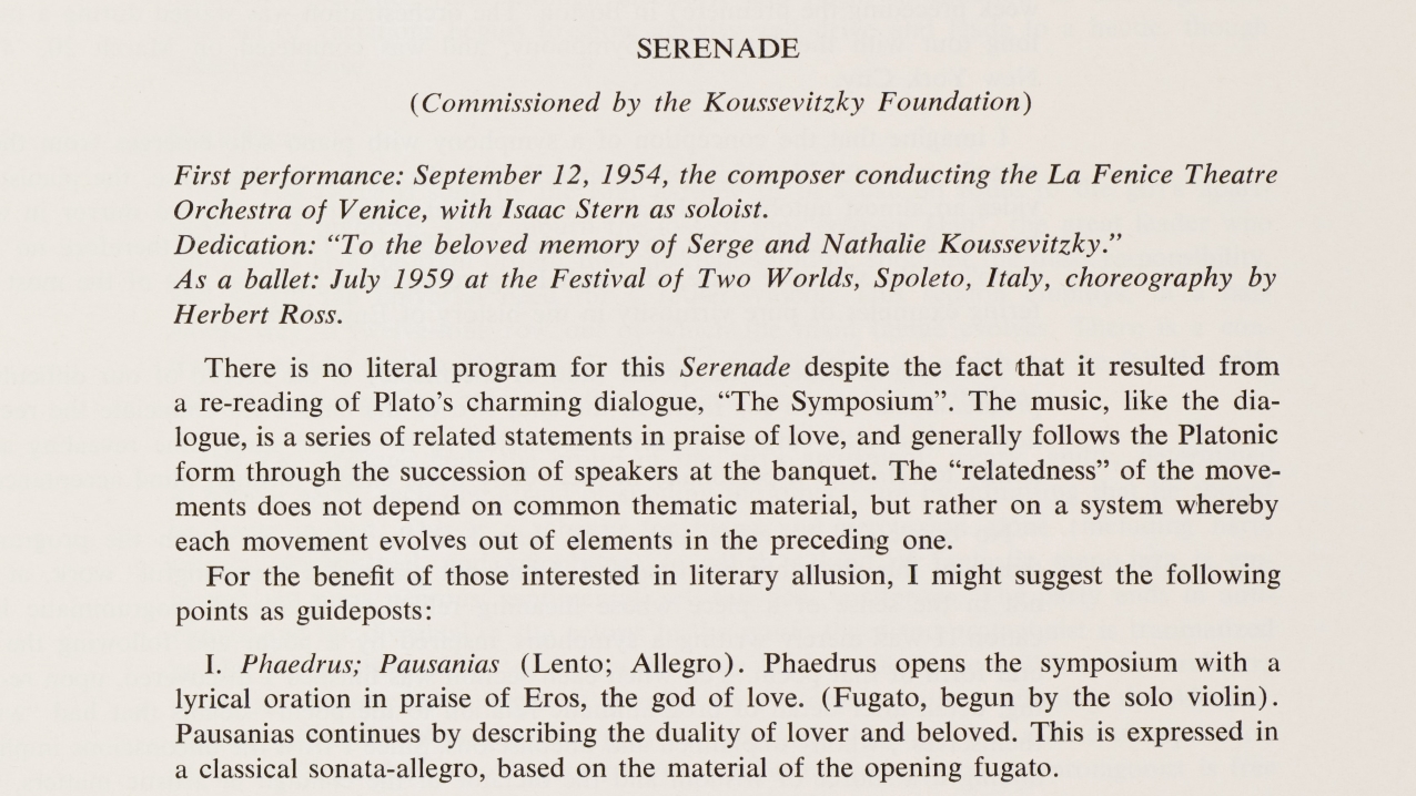 Program notes for Bernstein's Serenade