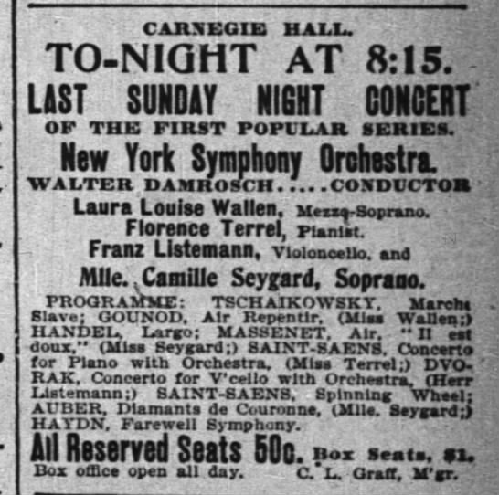 An old newspaper advertising an orchestral concert