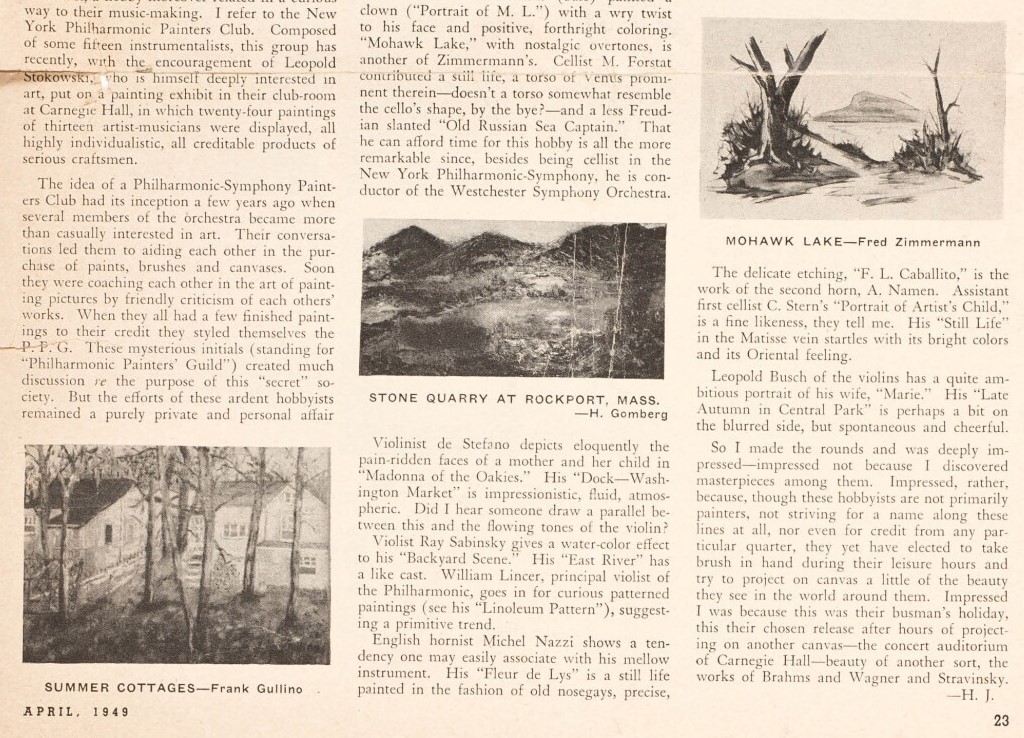 Portion of a 1949 clipping about the Painters Club.