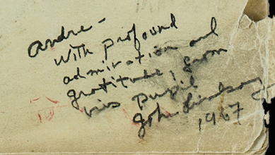 John Lindsay's handwritten message of admiration to Andre Kostelanetz, dated 1967