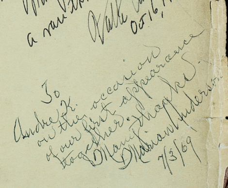 Marian Anderson's handwritten dedication on Philadelphia Orchestra program, dated 1969