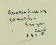 Handwritten note by Carl Sandburg on 1958 New York Philharmonic program